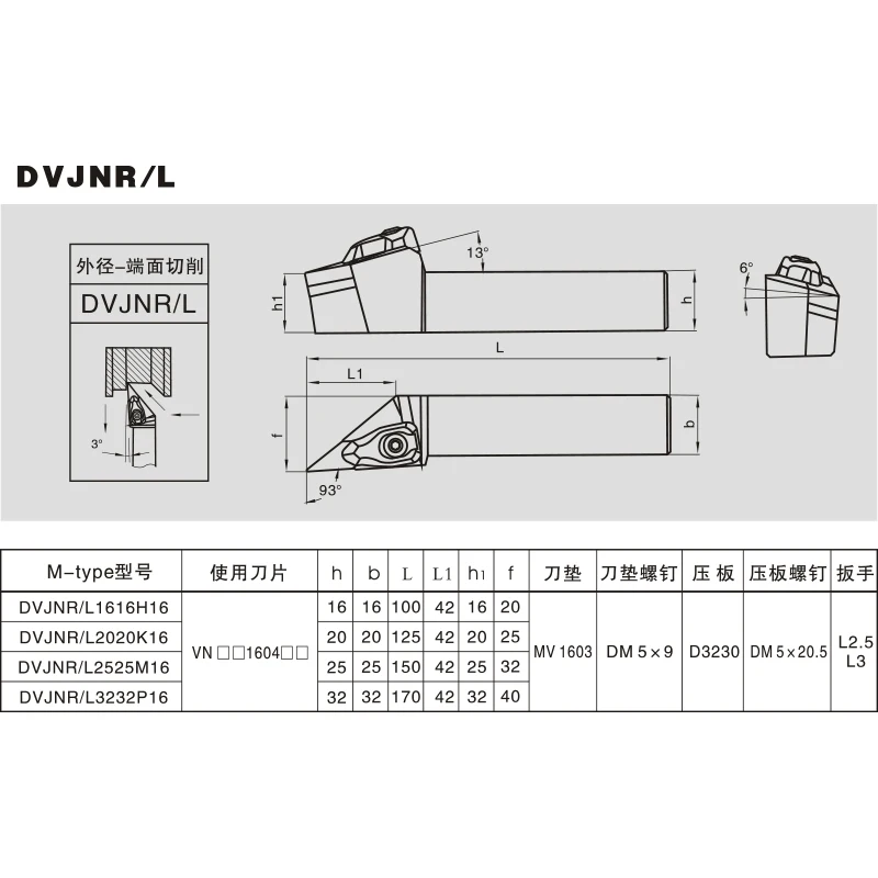 LIHAOPING DVJNR 2020K16 DVJNR1616H16 DVJNR2020K16 DVJNR2525M16 External Lathe Turning Tool Holder DVJNR2020 Cutting Inserts VNMG