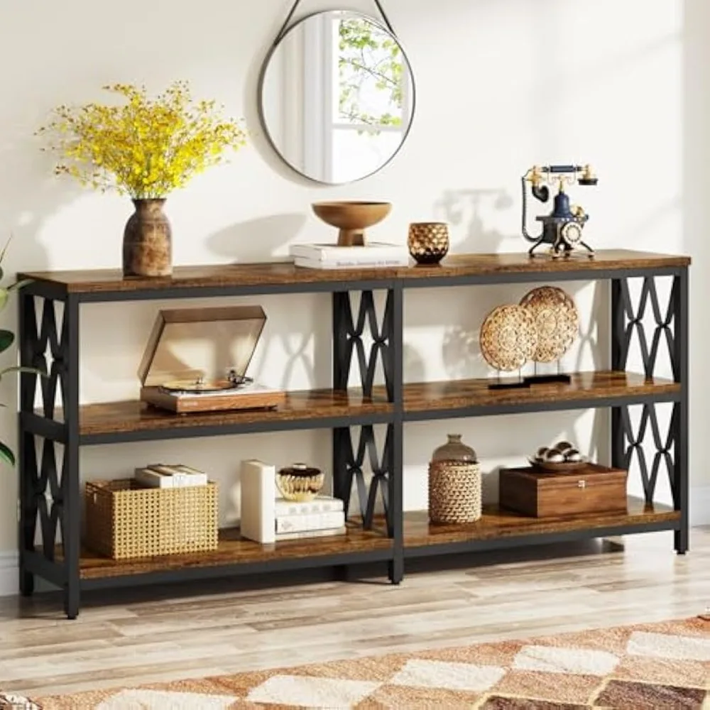 

70.9" Long Console Table with Storage Shelves, Industrial 3-Tier Sofa Table for Living Room, Foyer Table Entryway Tab