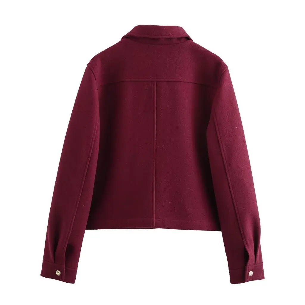 

Women's Fashion Joker Double Pocket Woolen Short Coat Spring European American Style Casual Top