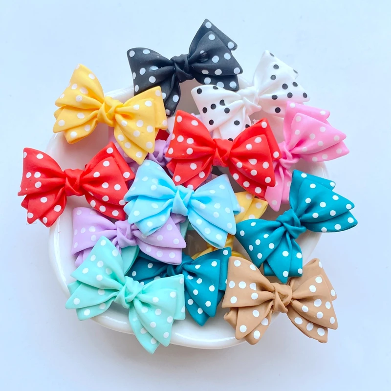 10Pcs New Cute Mini 20*30mm Spotted Bowknot Flat Back Resin Scrapbooking DIY Jewelry Craft Decoration Accessorie