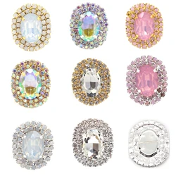 New 5PCS29*24MM Colorful Oval Flat Bottom Water Diamond Buckle Alloy Gem Hand Sewn Clothing Jewelry Accessories