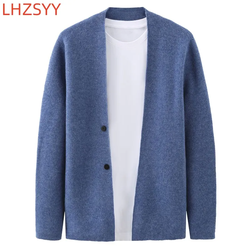 LHZSYY New Cashmere Jacket Men V-Neck Knit Cardigan Autumn Casual Loose Tops Youth Pure Wool Sweater Warm High Quality Coat Men