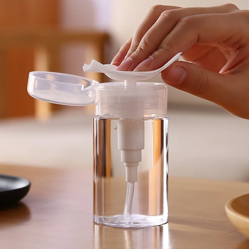 

Travel-Friendly Push Down Pump Dispenser Bottle - 100ml/200ml Clear Plastic for Nail Polish Remover & Makeup Remover