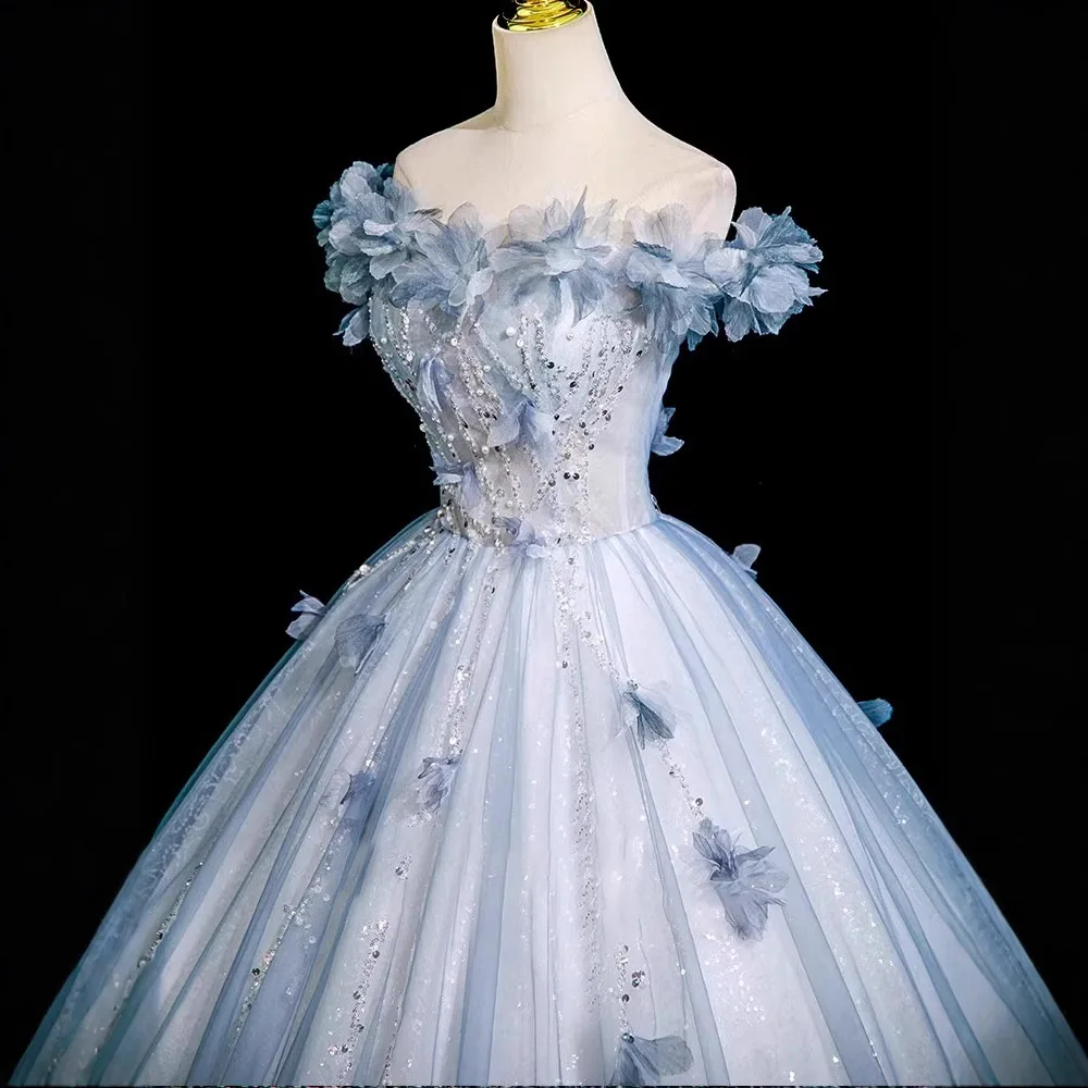 2025 flores brillantes vestidos de fiesta de encaje fuera del hombro princesa be de bal vestido de fiesta de noche Formal para mujer