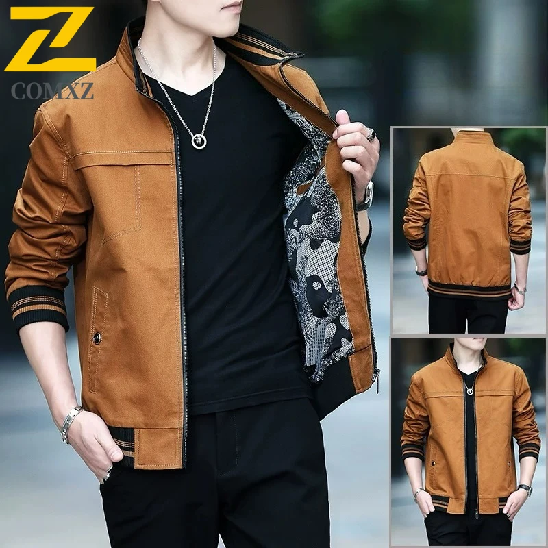 

Autumn Men's Motorcycle Jacket Casual Man Stand Collar Cotton Work Coats Men Multi-pocket Windbreaker Jackets Clothing 2025 New
