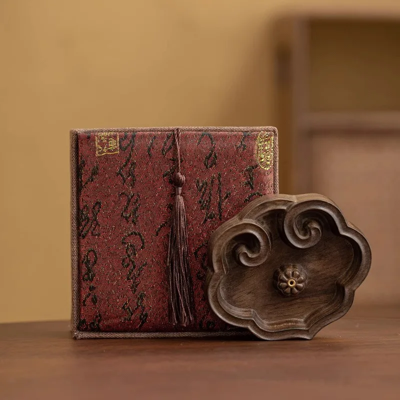 

Black ebony solid wood Zen metal incense burner, home aromatherapy stove, line incense burner, offering sandalwood tea ceremony,