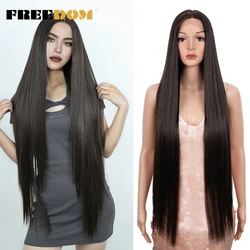 FREEDOM Hair Synthetic Lace Front Wigs For Women 38 Inch Long Straight Lace Wigs Ombre Brown Blonde Wig Red White Cosplay Wigs