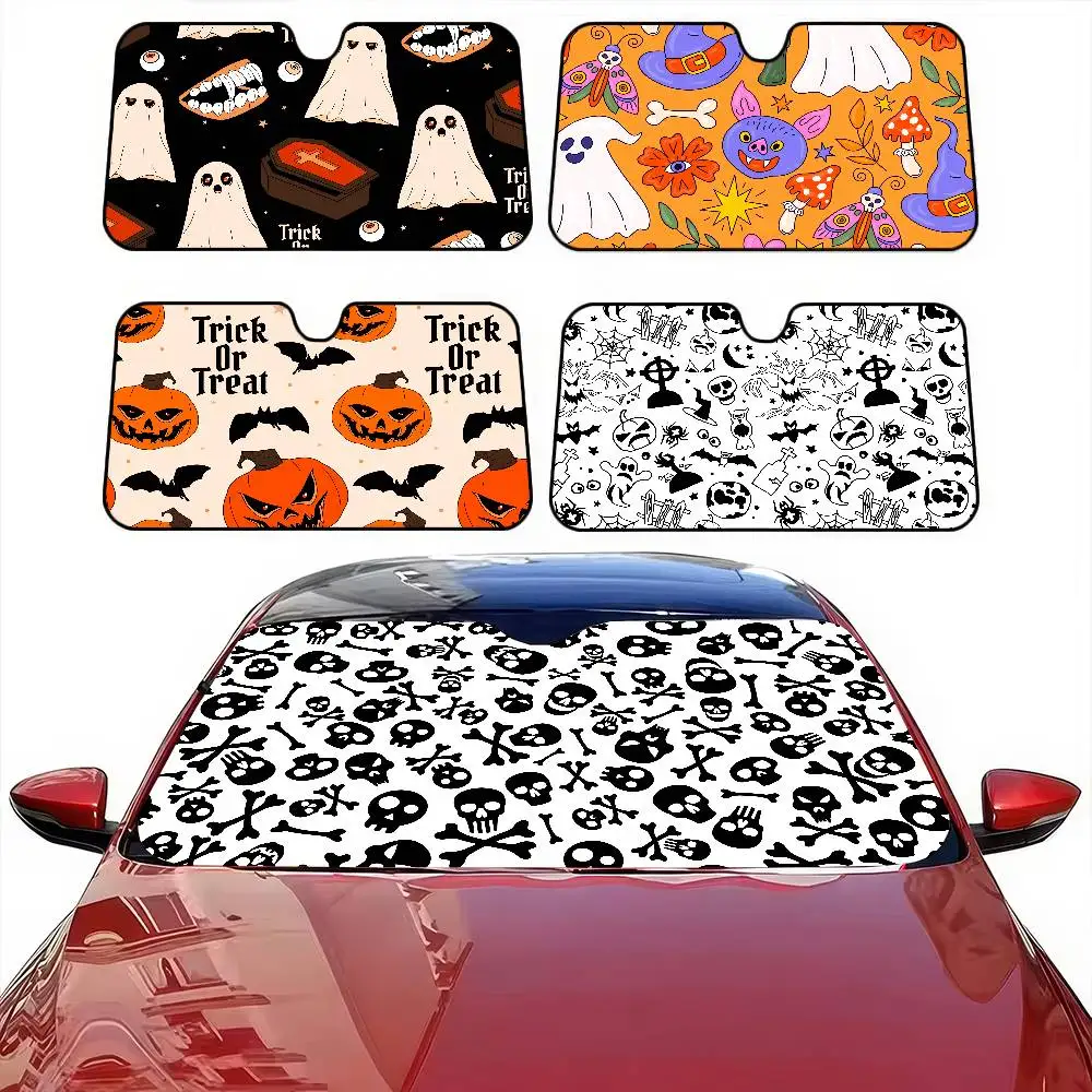 

Halloween Cartoon Pumpkin Car Windshield Sunshade - 51.2"x27.5" Upgraded, Universal For Sedan, Front Windshield Protector