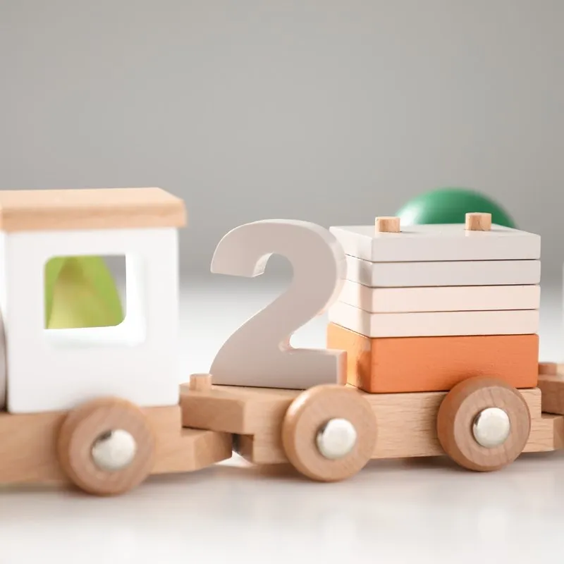 Set di giocattoli per treni con numeri in legno per bambini blocchi geometrici tavola di smistamento giocattoli educativi per bambini Montessori forma partita Puzzle impilato