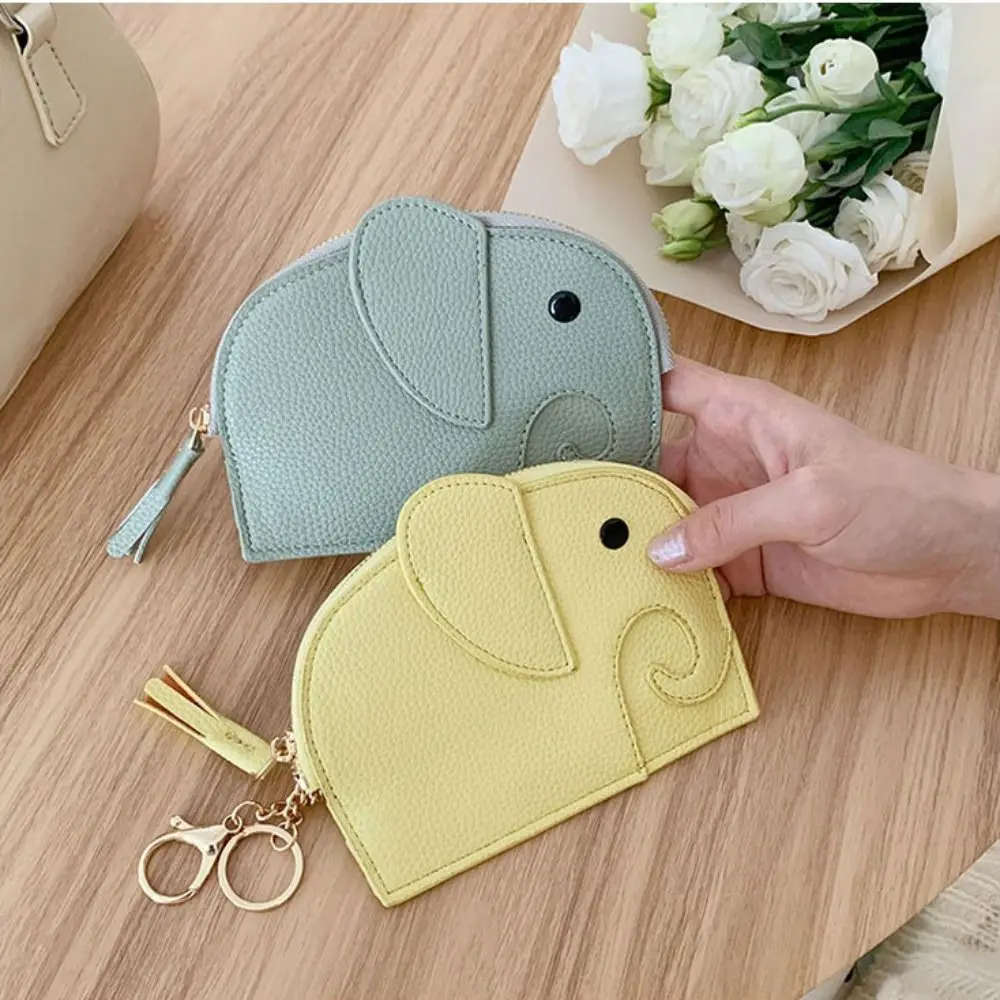 Mini PU PU Leather Coin Purse Card Holder Zipper Elephant Wallet Korean Style with Keychain Women