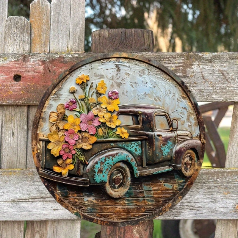 Round Metal Aluminum Sign Art Painting Wreath Decorative Plates Entrance Decor Gift Mask Theme For Bar Club Home Room Wall Decor