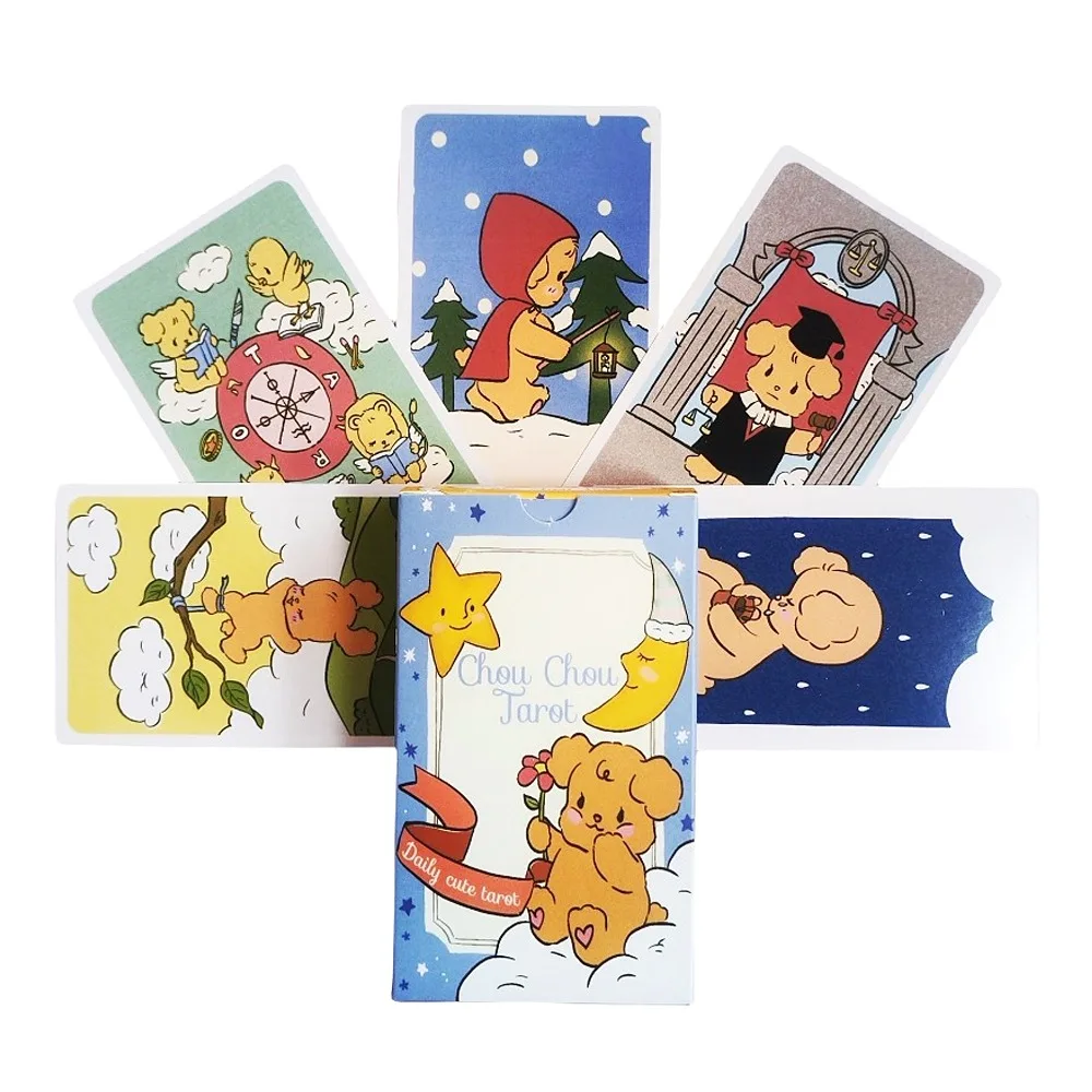 12*7cm Cute Dogs Tarot Deck 78 Pcs Chou Chou Tarot Cards with Guidebook for Beginners Kawaii