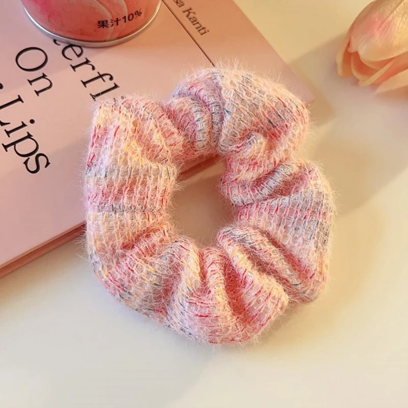 Gentle Filter ~ Sweet Mohair Knitted Hair Ties Gradient Ice - Cream Hair Ropes Large - Loop Hair Ropes Girlish Hair Accessories