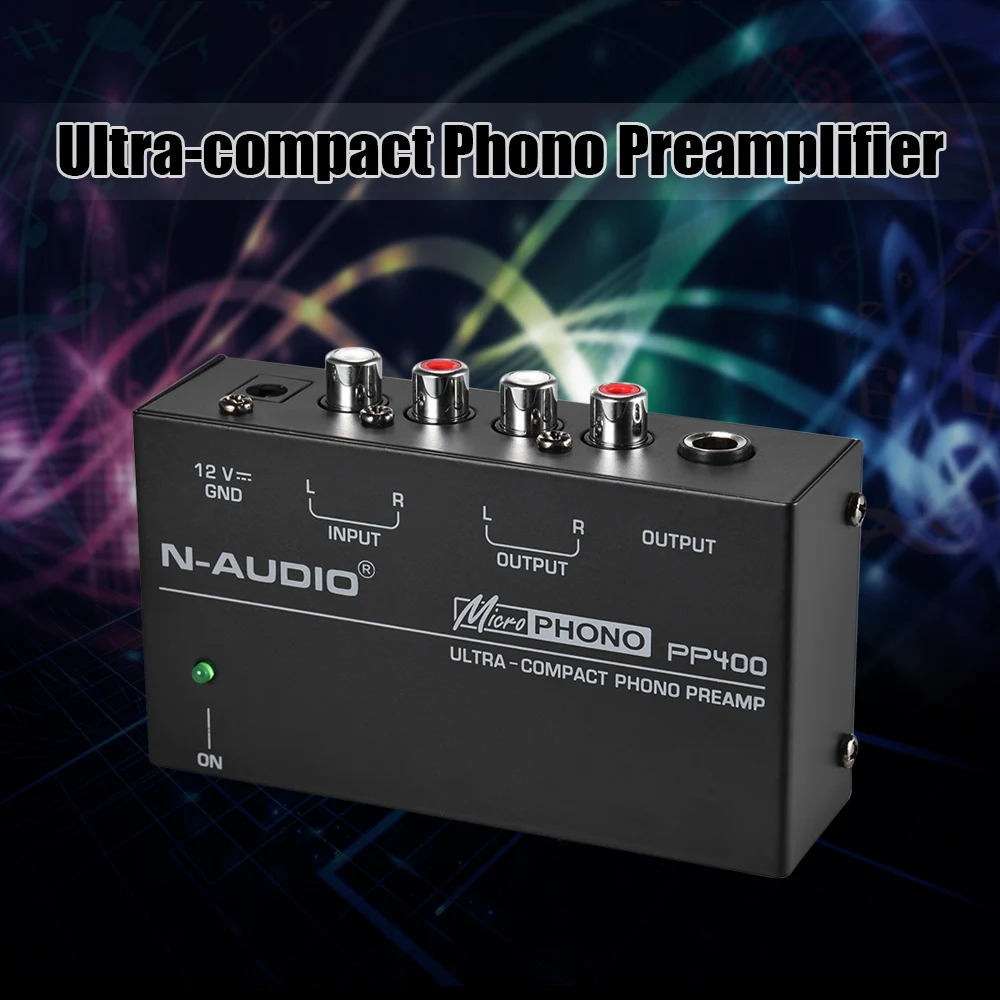 PP400 Ultra-Compact Phono Preamp Preamplifier Audio Mixer Input Output 1/4 inch TRS Output Interfaces Preamplificador with EU US