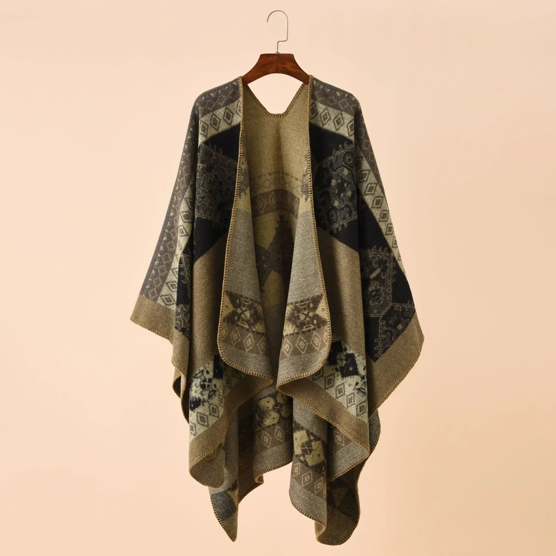 Spring Autumn New European American Color Grid Pattern Travel Warm Imitation Cashmere Shawl Cloak Printed Scarf Green