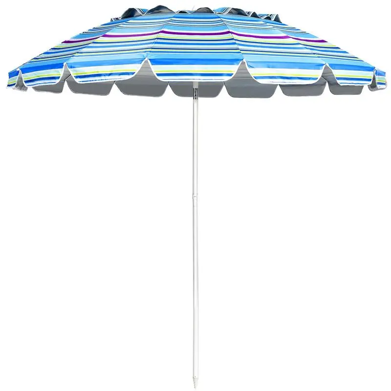 Patio Umbrella 2.45 m Blue, Tilt Adjustable Canopy with Top Vent, Steel Pole and Fiber Ribs, Easy Fold Design for Beach, Garden, Patio, Deck, Poolside
