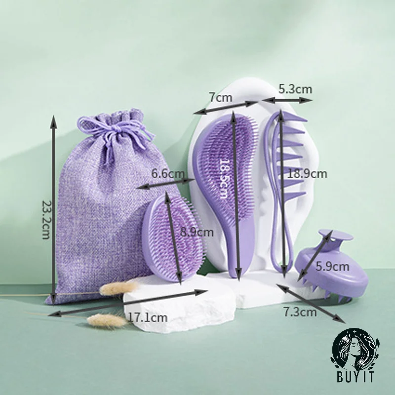 Wheat Straw Four-piece Set Egg Comb Home Massage Comb Straight Hair Curly Hair Shampoo Brush Set Styling Comb