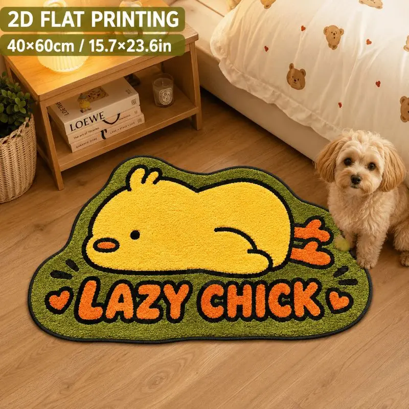 VIKAMA Lazy Chick Funny Yellow Duck Cartoon Entry Rug Skid Resistant Floor Mat Cute Animal Carpet Room Decor Bedroom Soft Cozy