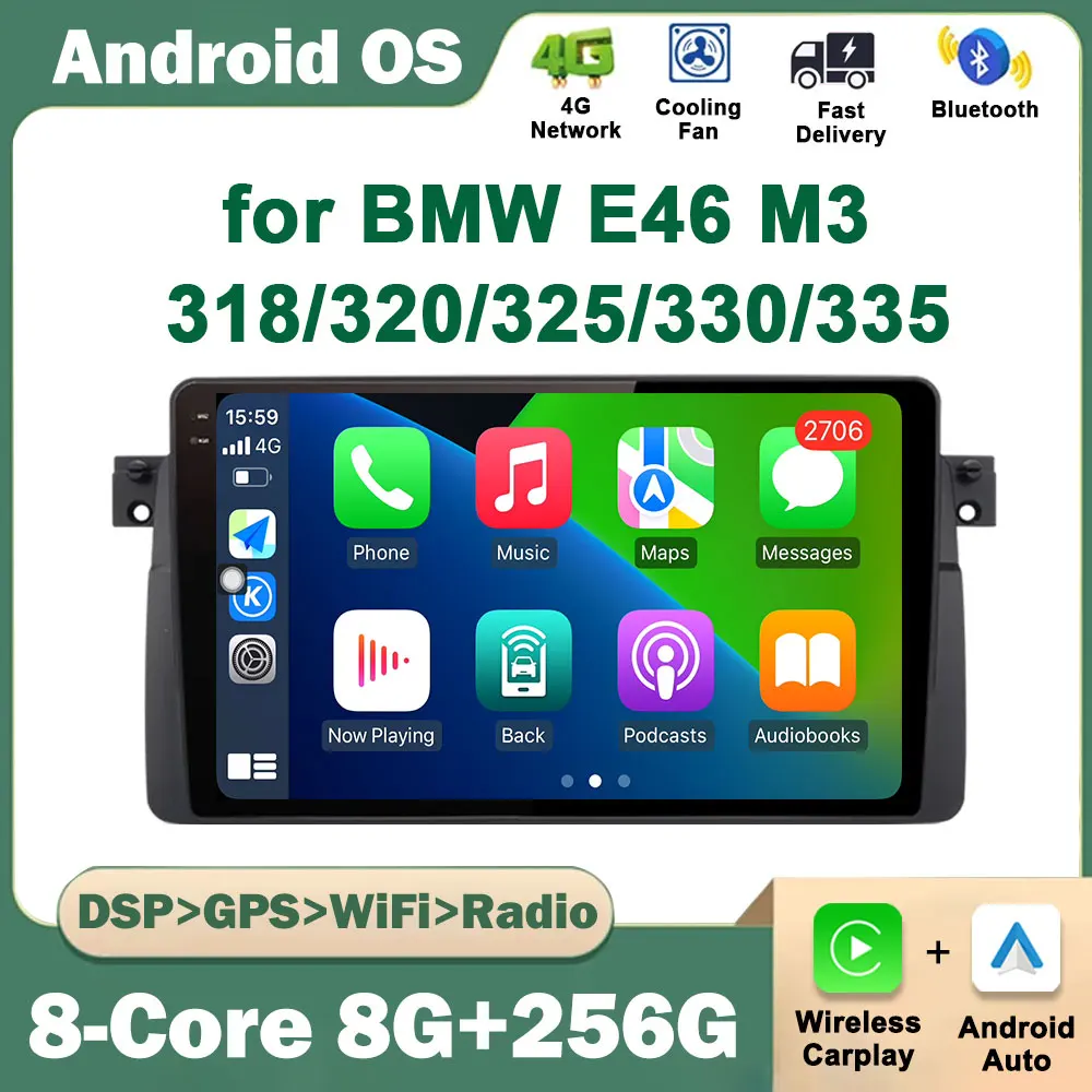 for BMW E46 M3 318/320/325/330/335 Android Intelligent System Car Multimedia Radio Video Player GPS Navigation QLED Touch Screen