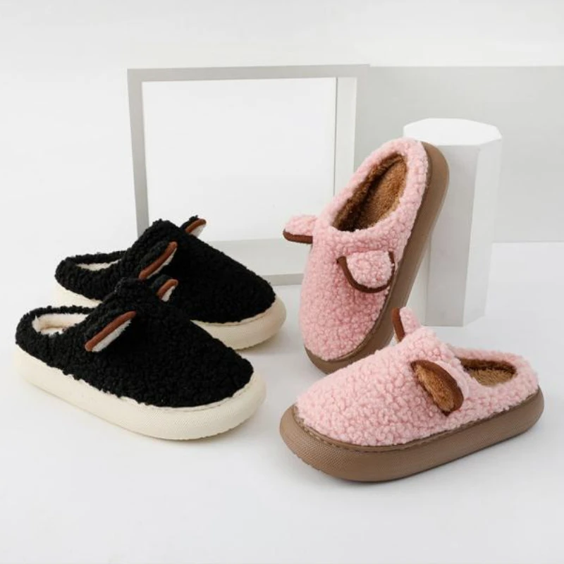 YOUPIN-女性用の厚手のソフトソールのスリッパ,暖かくて柔らかいぬいぐるみ,滑り止めの冬の靴,屋内スリッパ