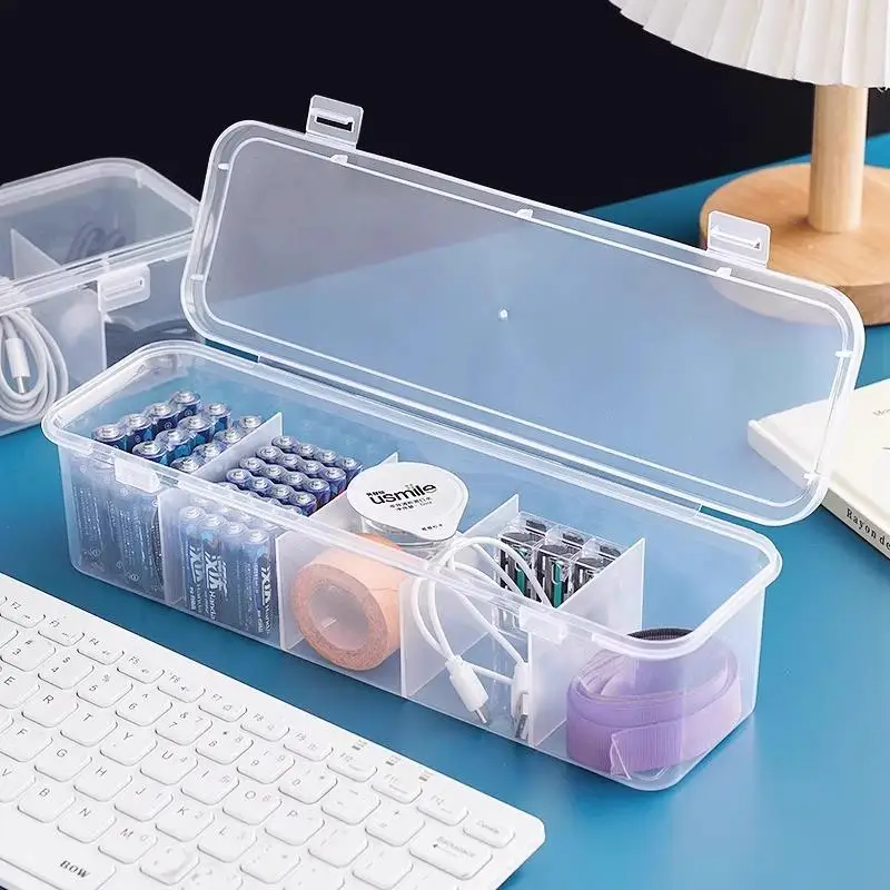 صندوق منظم الكابلات الشفاف مع غطاء مقاوم للغبار، تخزين مقسم لكابلات البيانات/الشحن للاستخدام المنزلي في المكتب #2