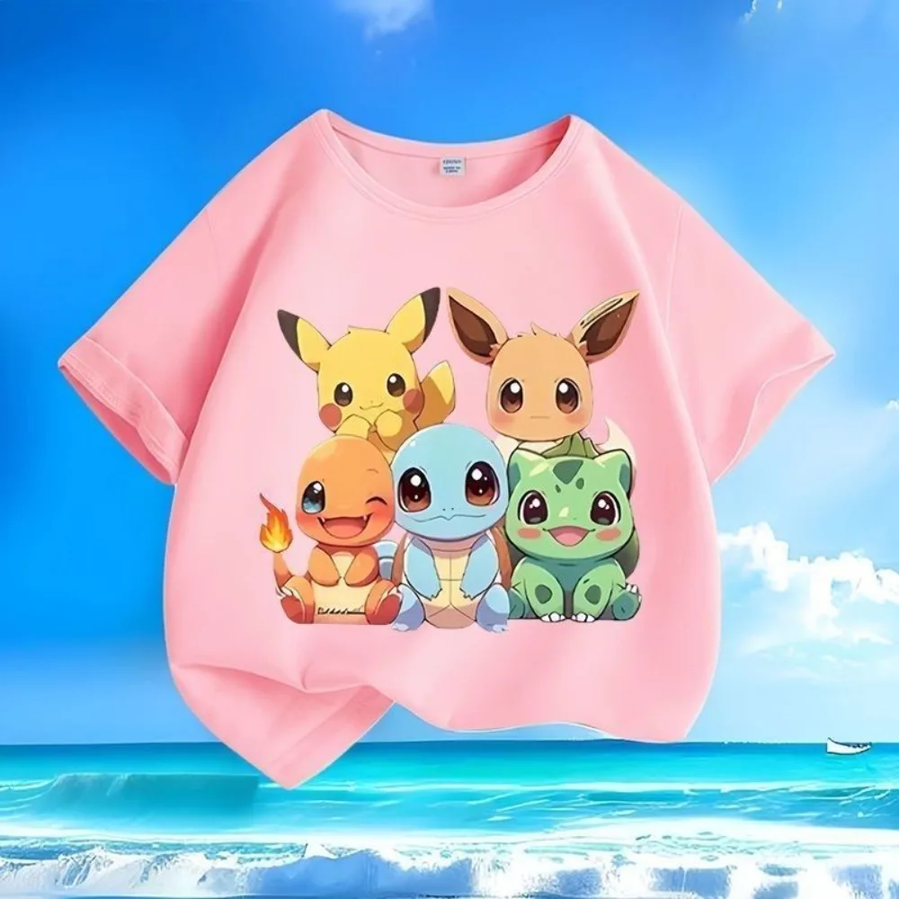 

2026 Pokémon Children's Pure Cotton Printed T-Shirt Crew Neck Slightly Elastic Casual Pikachu Short-Sleeve Boys Summer Loose Top