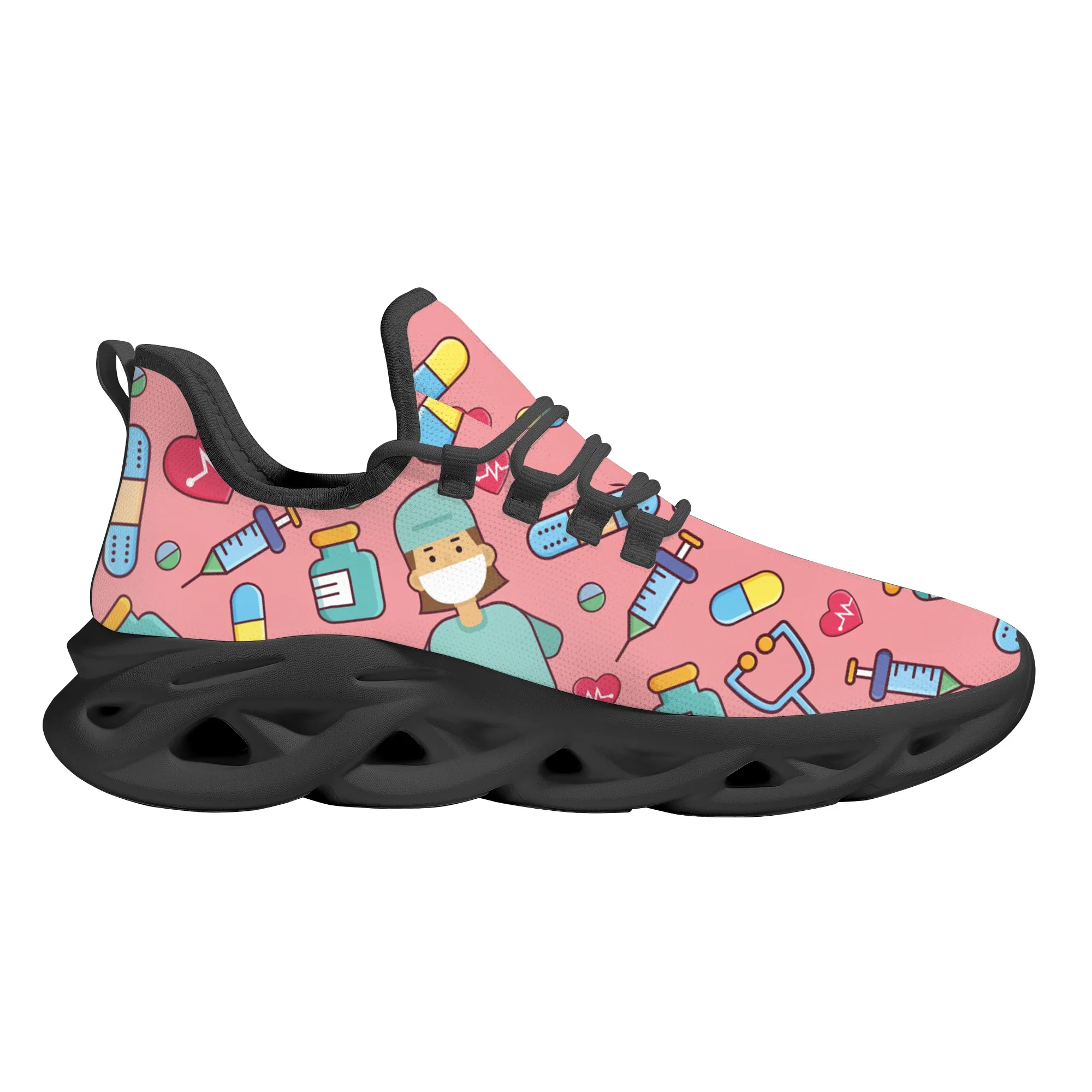 Pink Office Doctor And Nurse Printed Lightweight Breathable Shoes Lace Up Casual Shoes Outdoor Platform Shoes