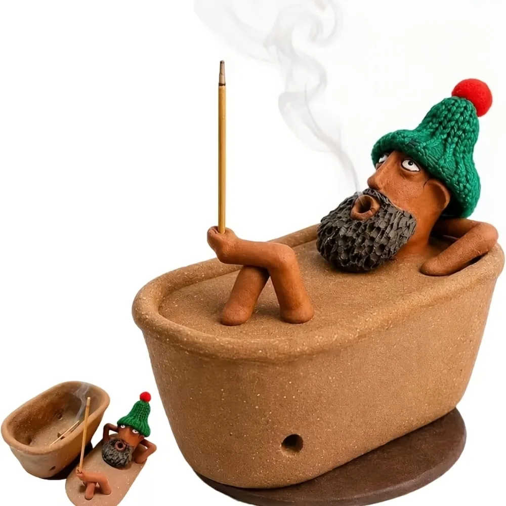 Lazy Bath Man Incense Burner - Relaxing Aromatherapy Holder for Bathroom & Home Decor, Stress Relief Gift
