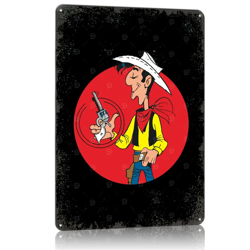 لاكي لوك كاوبوي كاريكاتير طباعة ملصق معدني ديكور المنزل علامات القصدير المعدنية القابلة للتخصيص لملصقات الديكور الفنية على الحائط