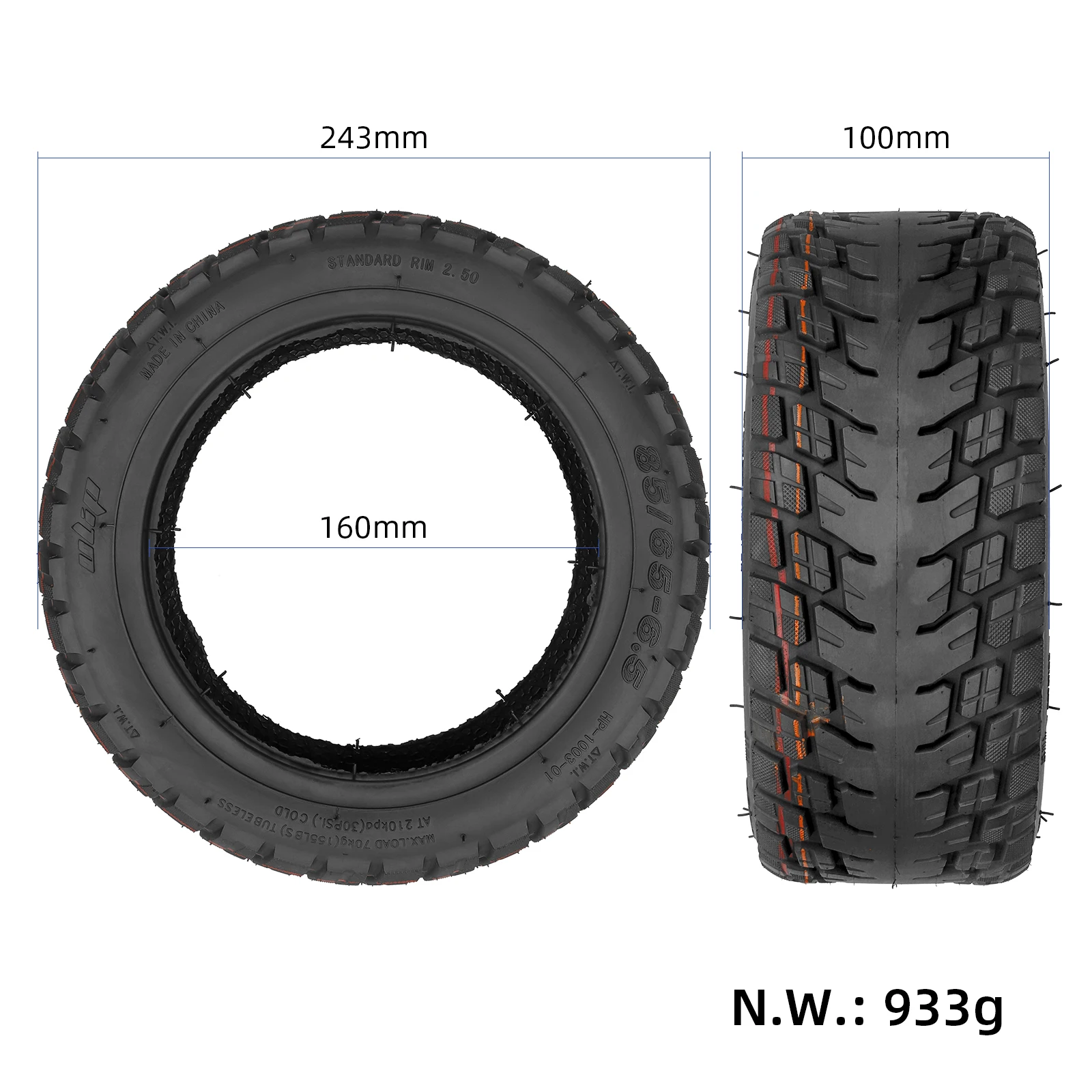 Ulip 10Inch 85/65-6.5 Off-road Tubeless Tire Wider and thicker Tubeless Sear resistant Tire For Electric Scooter Tire Acessories