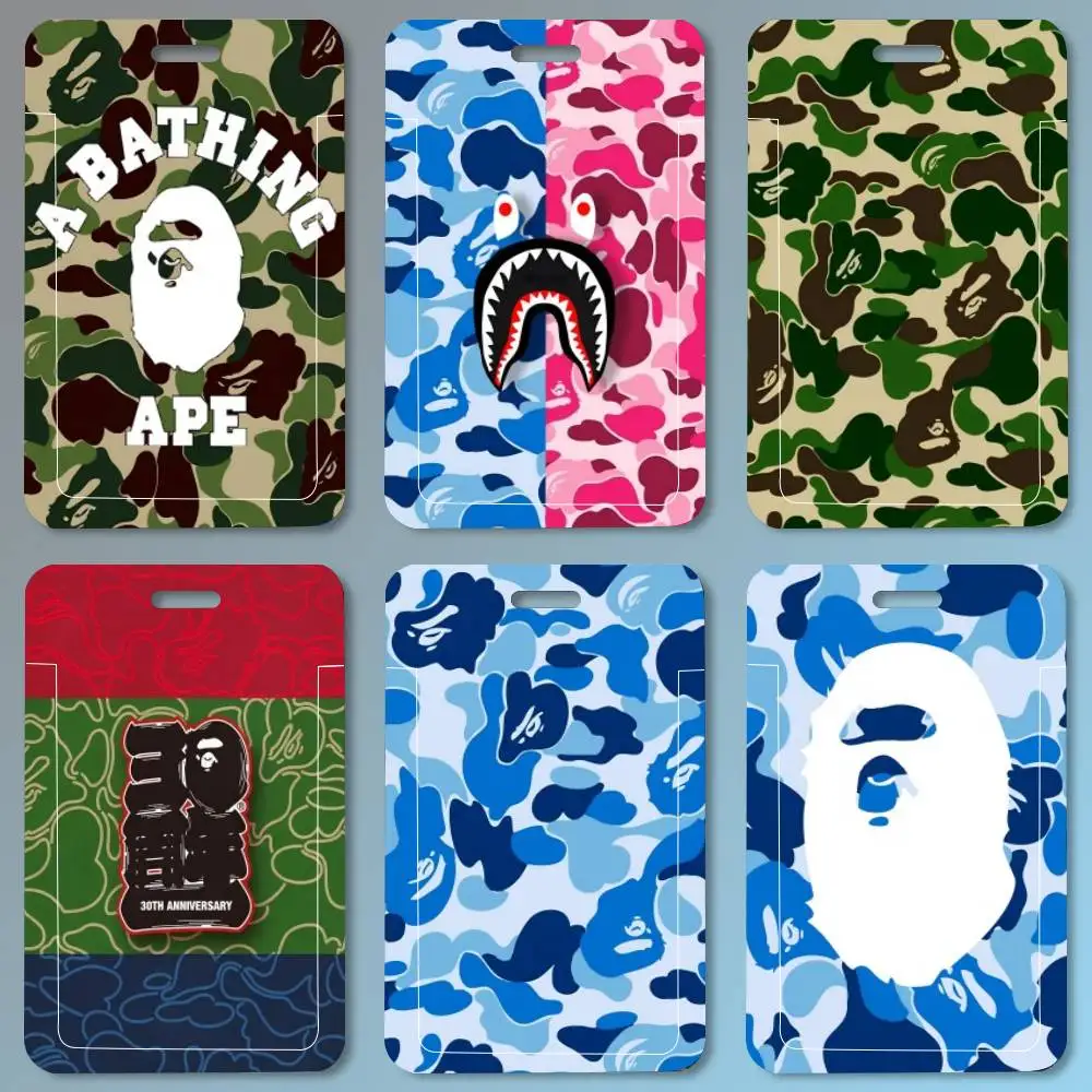 Porta-Cartão de Identidade A-A L-Luxury Bathing A-Ape B-BAPE com Cordão para Mulheres, Homens, Porta-Cartão de Permissão de Trabalho, Estojo para Cartões de Ônibus para Estudantes e Crianças
