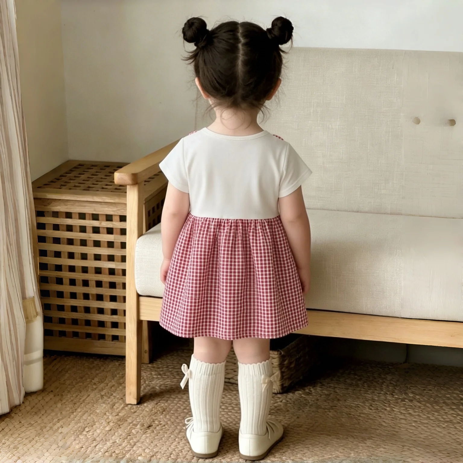 Baby Girl Dress Summer New Sweet Strawberry Plaid Casual Daily Soft Comfortable To Wear Baby Clothing 6 Months - 2 Years