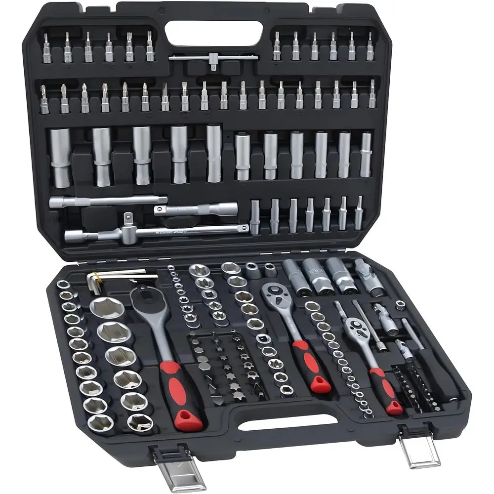 

171-Piece Socket Set, 1/4 & 3/8 Inch Drive, Complete Mechanic's Tool Kit with Ratchet, Universal Joint, and Extension Bar for Au