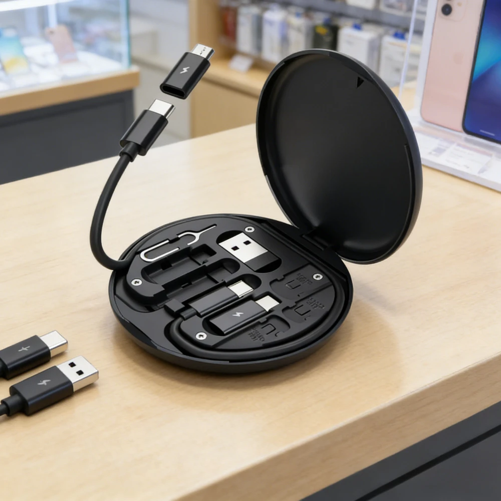 

Портативный многофункциональный органайзер для кабелей, держатель для телефона с быстрой зарядкой 60 Вт, набор зарядных кабелей, адаптер с несколькими разъемами