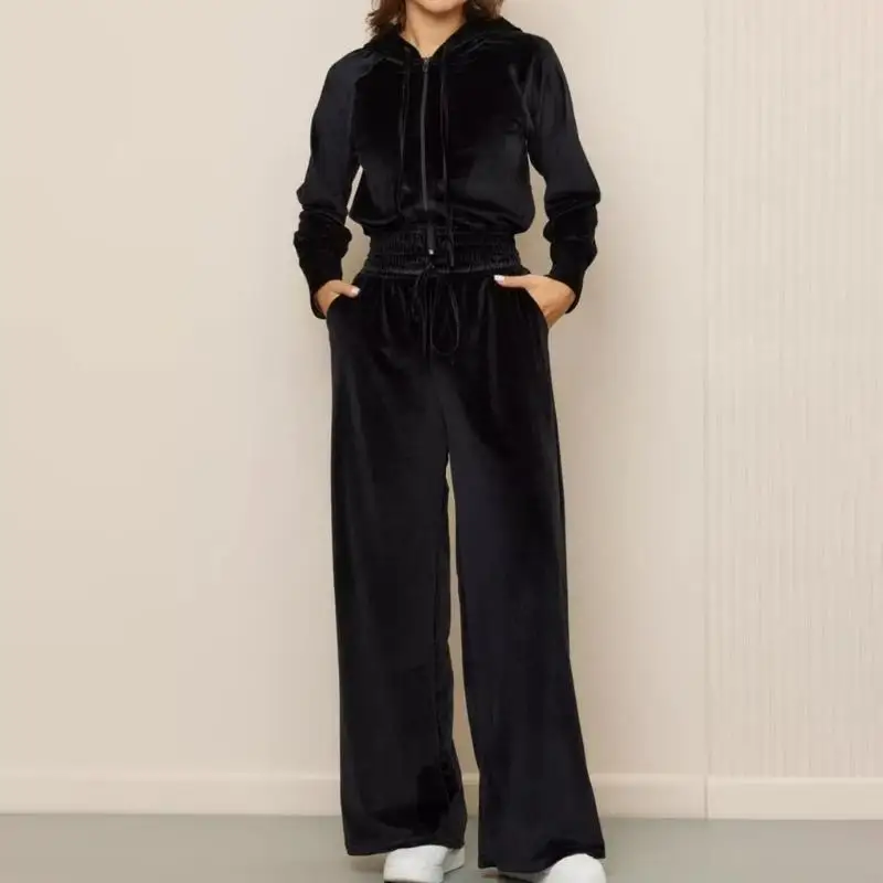 39BC Comfortabele damesfluwelen hoodie-joggerset elastische stof trainingspakken voor hardlopen in sportschool en casual