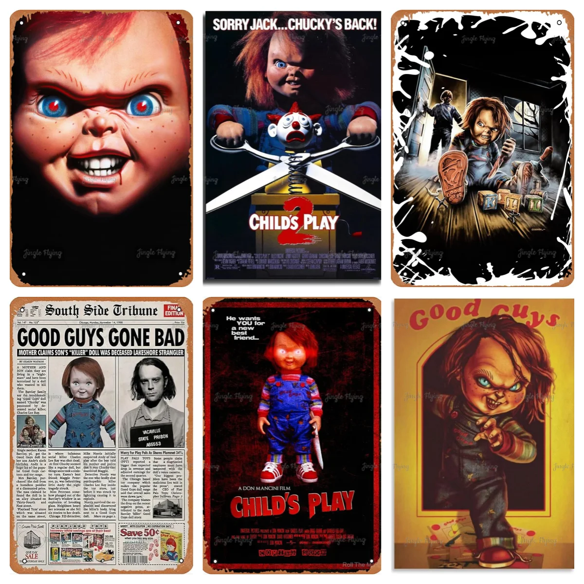 Child S Play 1988 Newspaper Metal Signs Vintage Horror Movie Tin Signs Metal Chic Art Garage Home Club Bar Coffee Bbq Shop