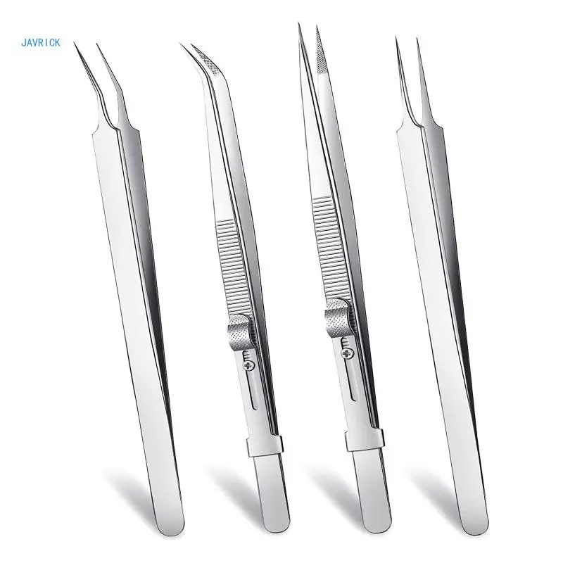 

4Pcs Curved Pointy Tweezers Locking Tweezers Angled Tweezers for Crafts Electronics Laboratory Jewelry Making Soldering