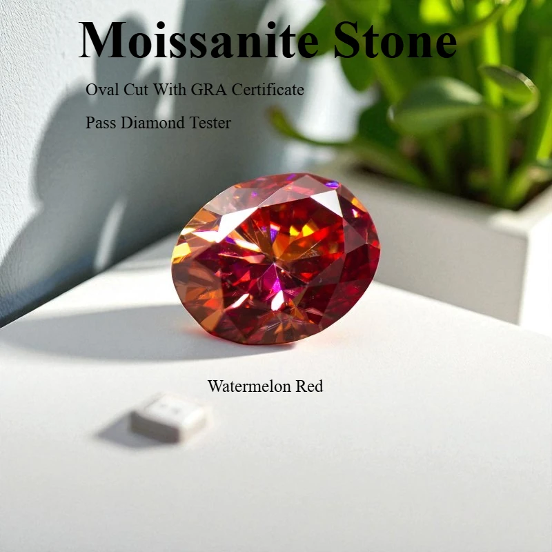 

Wholesale Moissanite Stone Oval Cut Watermelon Red Loose Gemstone For Charms Jewelry Making Material With Certificate