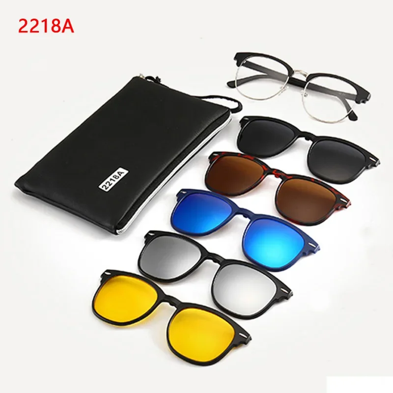 Costom New 5+1 Suit Fashion Clip On Yellow Sunglasses Women Frames Magnetic Eyeglasses Men Glasses 6 In 1 Transparent Lens