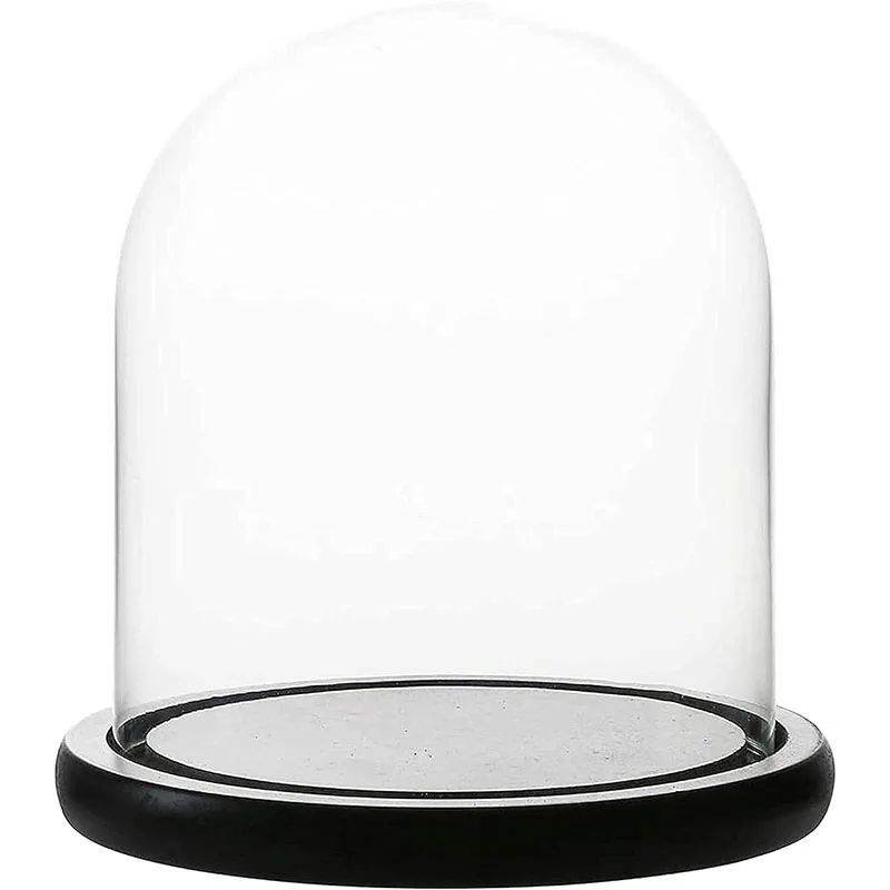 Decorative Clear Glass Dome, Glass Dome for DIY Snow Globes, Tabletop Centerpiece Cloche Bell Jar Display Case wood Base