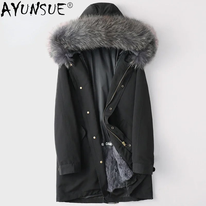 AYUNSUE Real Fur Coat Winter Jacket Men Clothes Mens Parkas Male Rabbit Fur Inner Warm Coat Thicken Outerwear Jaqueta Masculina