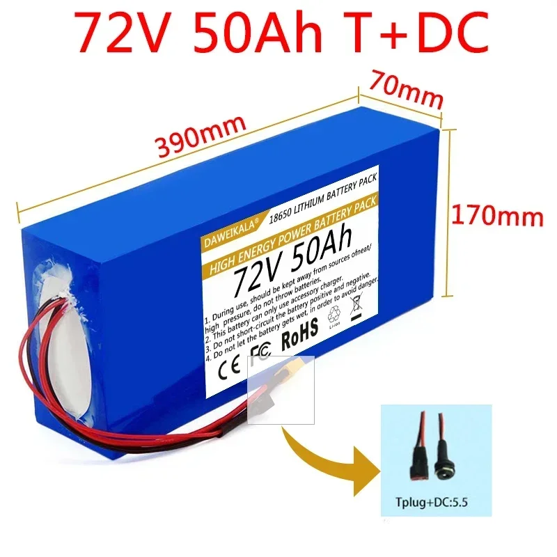 72V 18650 Batterijpakket 50Ah Hoog vermogen met 40A BMS voor elektrische voertuigen Elektrische motorfiets Energieopslagvoeding