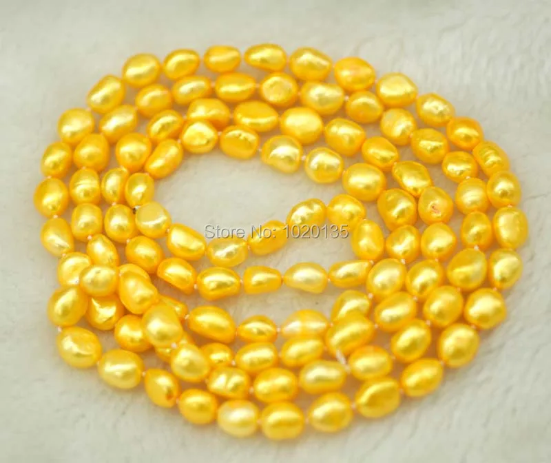 

wow! freshwater pearl baroque shape yellow necklace 8-10mm 43" nature wholesale bead discount gift