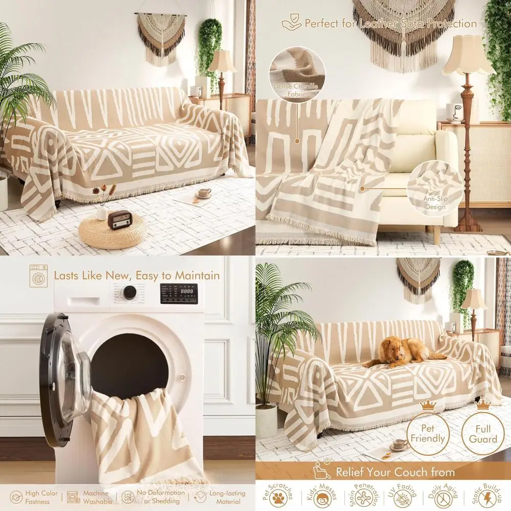 

Pet-Friendly Boho Style L-Shaped Sofa Cover, Washable for 2-3 Cushion Couch, Kid and Pet Protection, 71x118