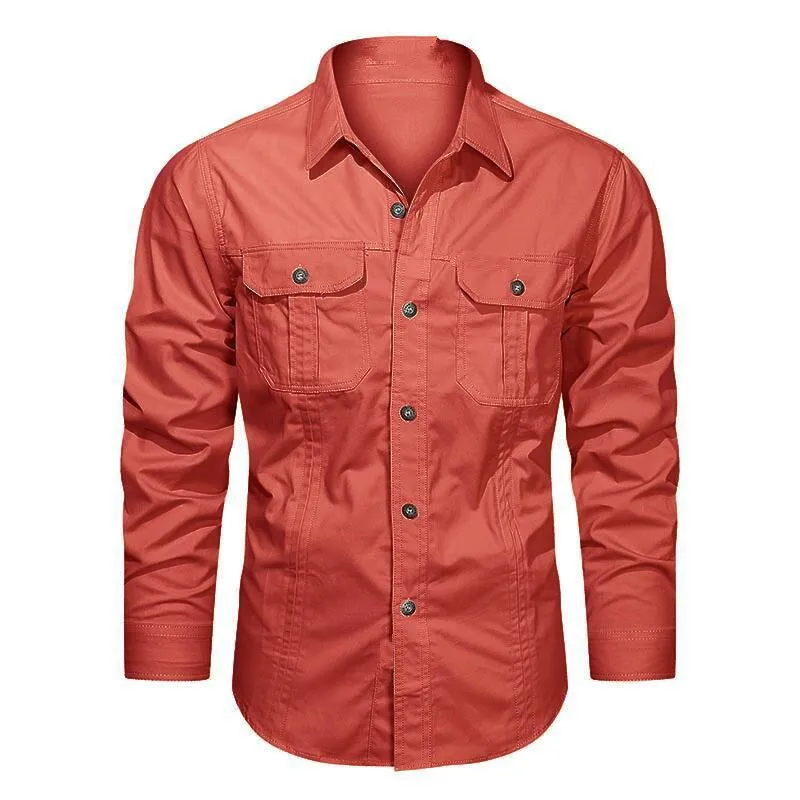 Men's Outdoor Tactical Shirt Pure Cotton Long Sleeve Loose Workwear Jacket Multi-Pocket DesignCasual BusinessShirt European Size