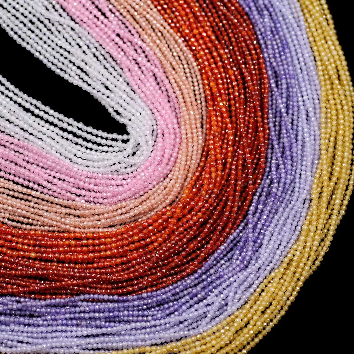 1 가닥 2MM DIY 천연석 지르콘면 처리 된 라운드 루즈 비즈 여성 펜던트 팔찌 목걸이 쥬얼리 액세서리 만들기위한