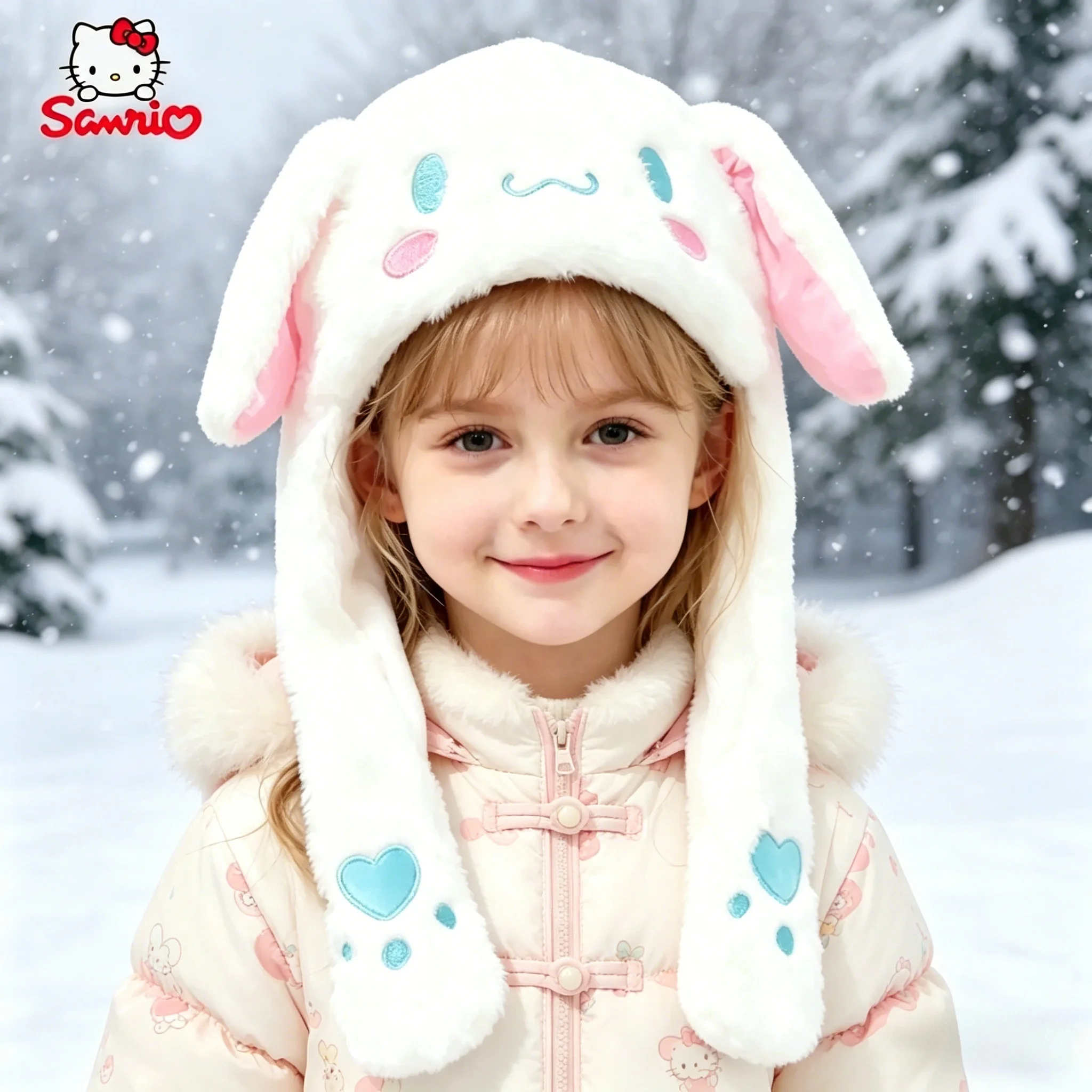 Gorro de Felpa Suave de Invierno, Kawaii, con Orejas Móviles de Hello Kitty, Melody, Cinnamoroll, Kuromi, Gorro de Anime, Juguete Acogedor para Niñas, Regalos