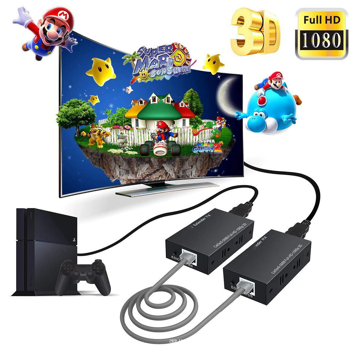 60M Extender RJ45 HDMI-compatible extender 1080P Network Extender by CAT5e CAT6 LAN Extensor for PS4 apple TV PC laptop