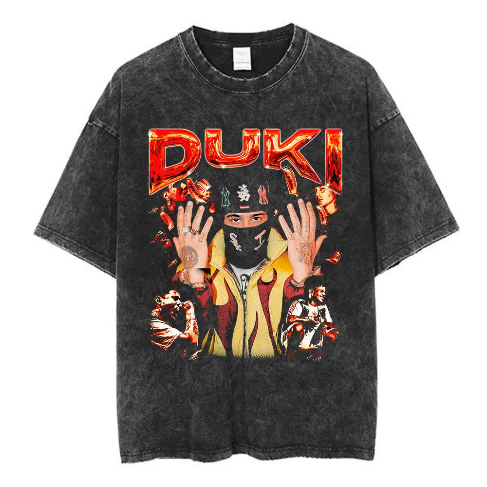 Rapper Duki Graphic Washed T-shirt Men Women Cotton Casual Oversized T-shirts Hip Hop Vintage Short Sleeve T Shirts Streetwear