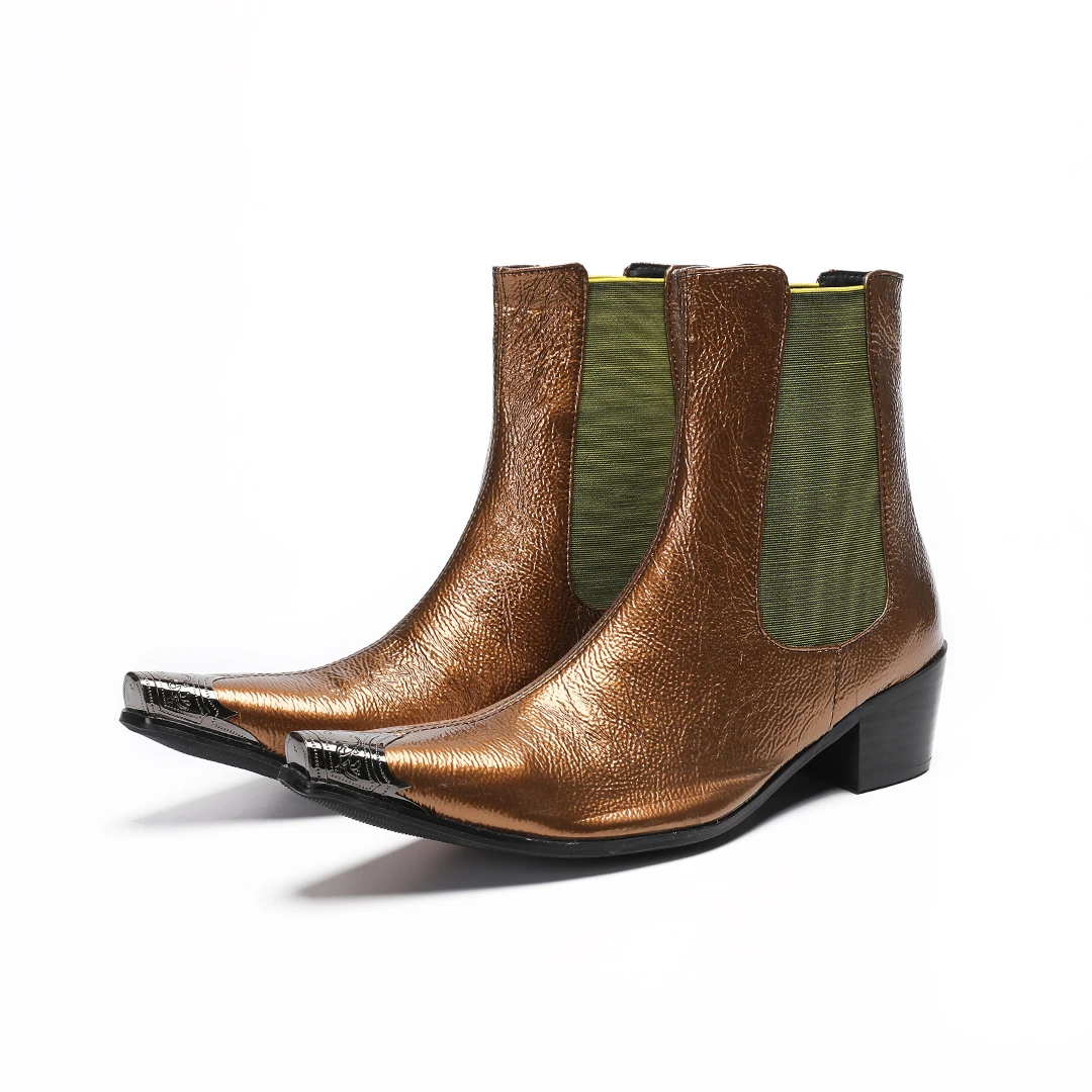 fashion pointed toe night club Chelsea short boots genuine leather motorcycle ankle boots large size male party dress shoes